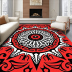 Crimson Bloom Mandala Symmetry Rug