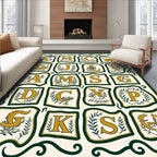 Golden Alphabet Botanical Floral Border Rug