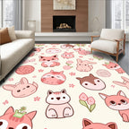 Cute Pink Forest Creatures Floral Scatter Rug