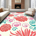 Bright Coral Teal Floral Swirls Rug