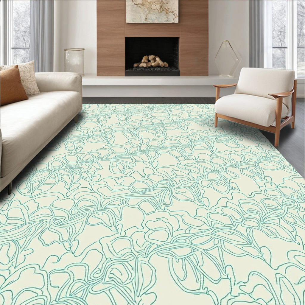 Serene Teal Vine Blossom Rug