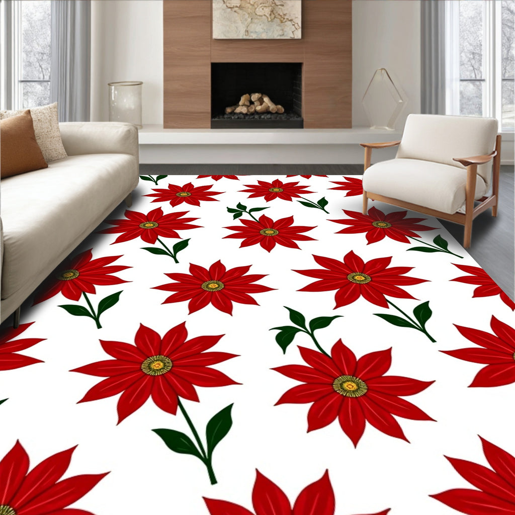 Vibrant Red Floral Branch Arrangement Rug