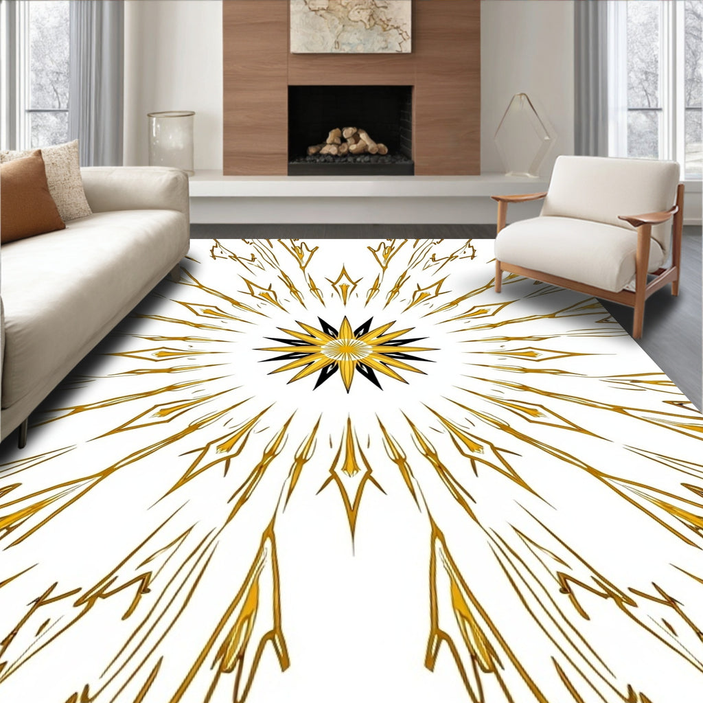 Golden Sunburst Radiating Star Rug