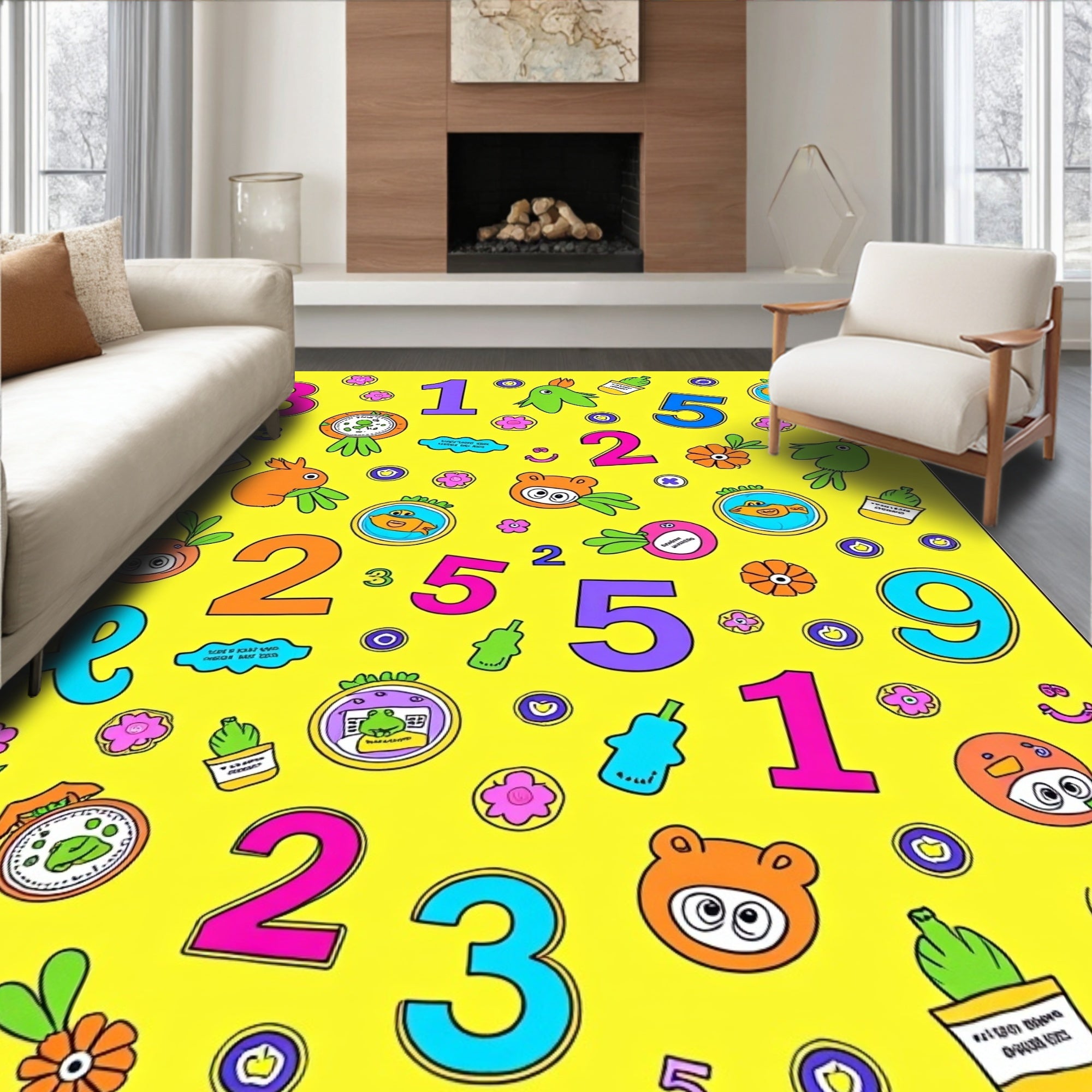 Vibrant Cartoon Numbers Friendly Creatures Rug