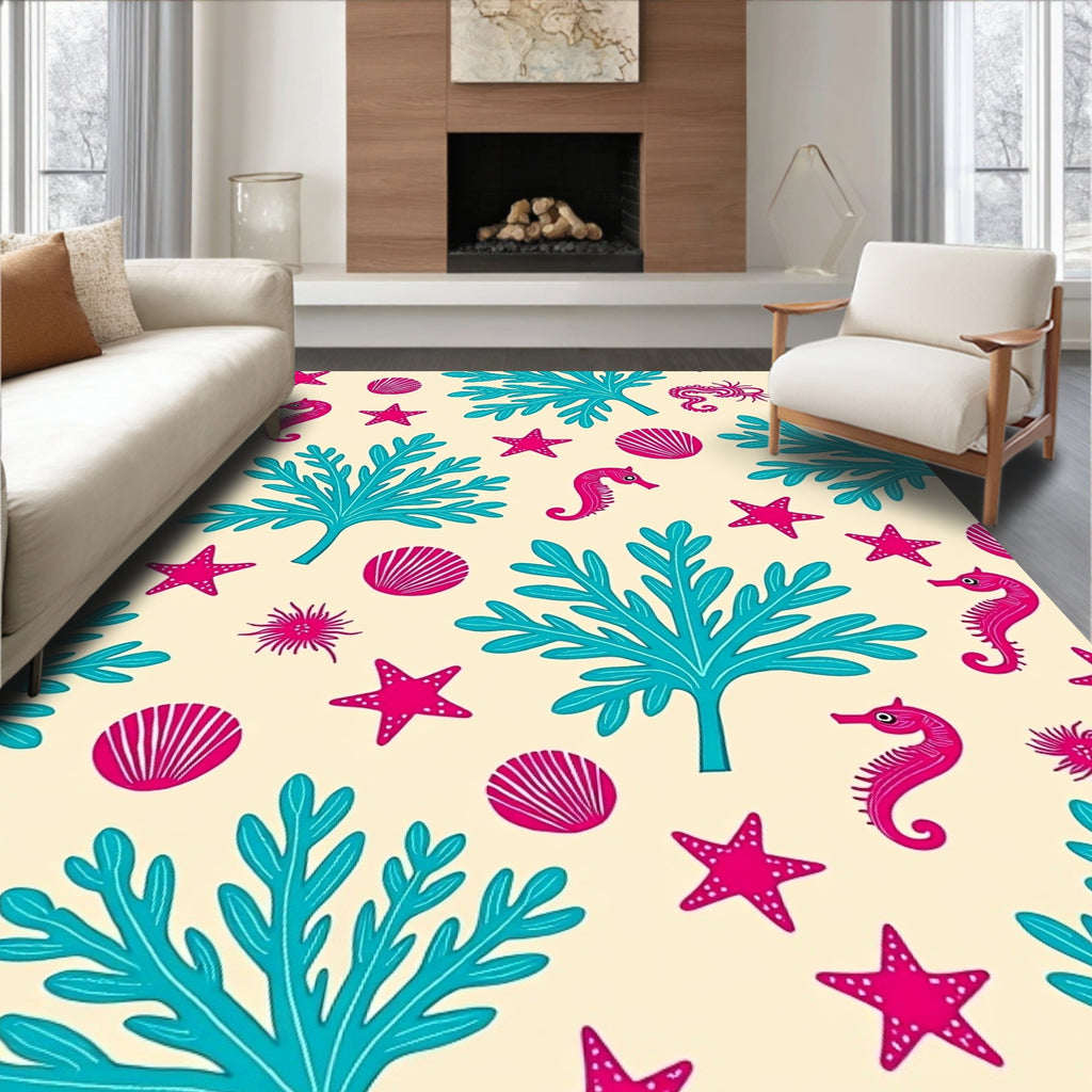 Oceanic Marine Life Coral Seahorse Starfish Rug