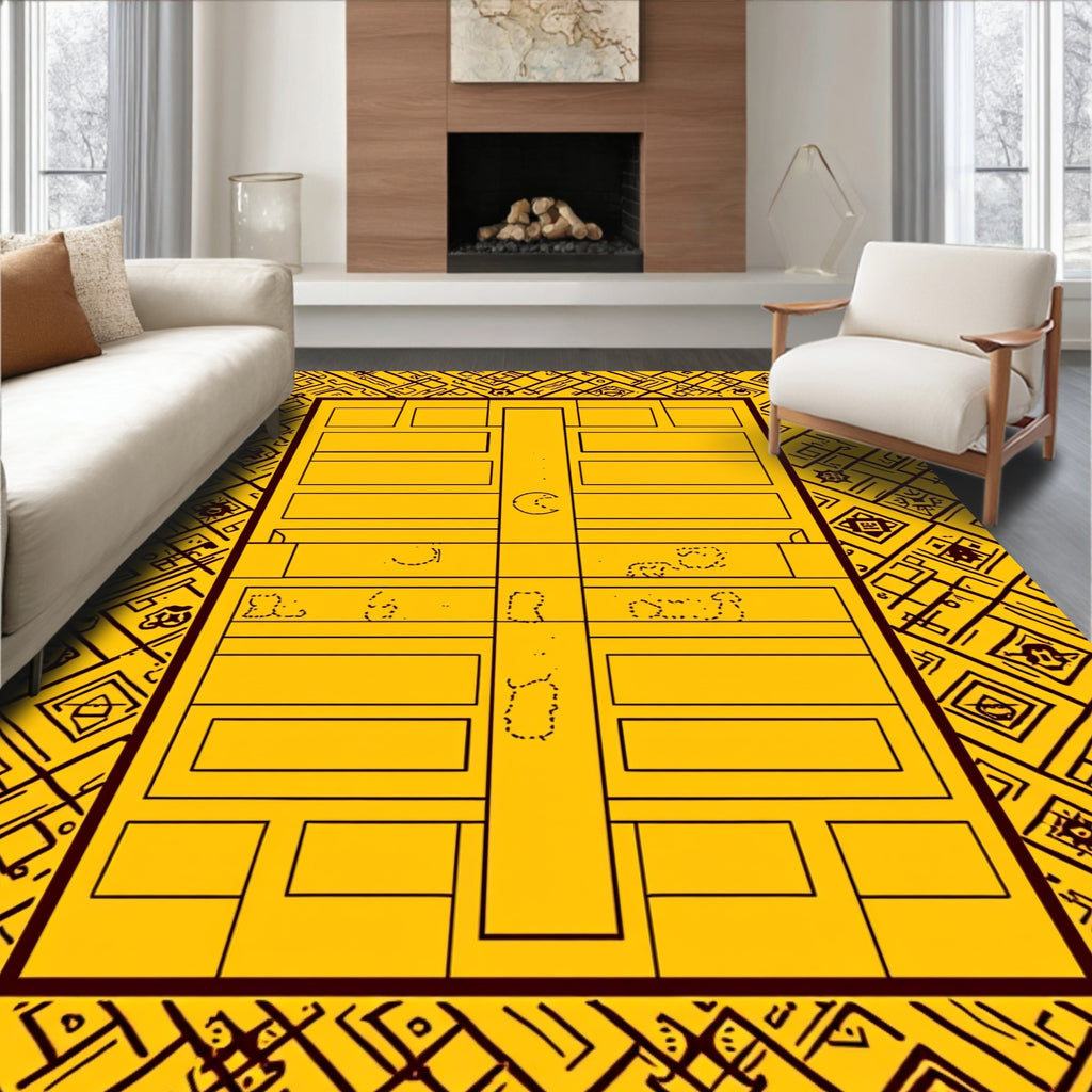Golden Yellow Rectilinear Abstract Frame Rug