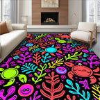 Vibrant Neon Ocean Coral Creatures Rug