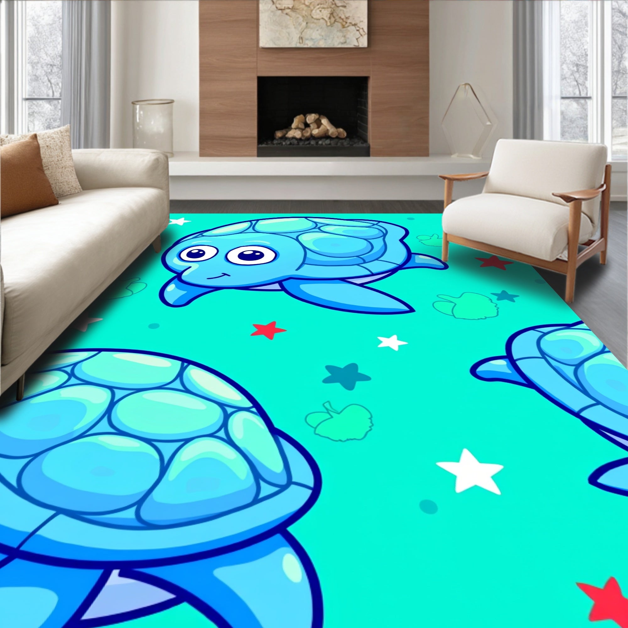 Cute Blue Turtle Undersea Adventure Rug