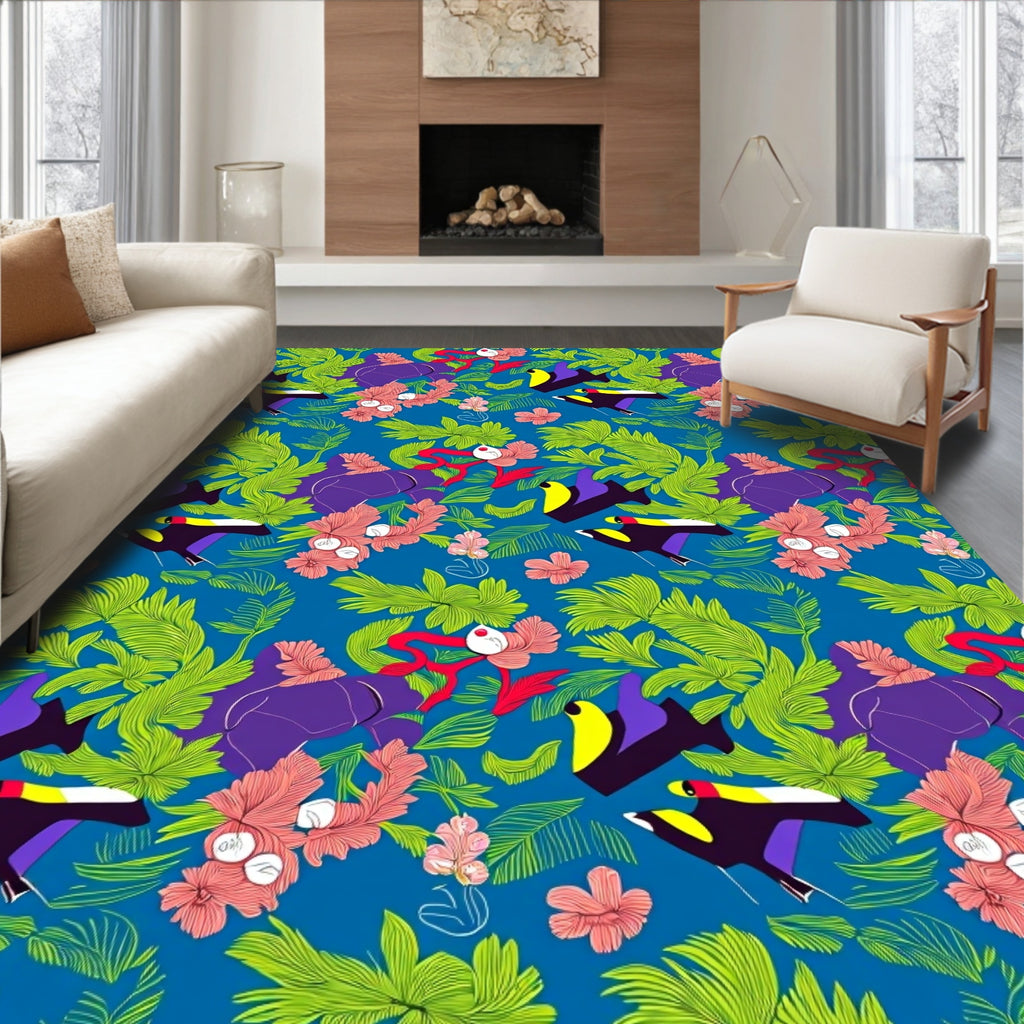 Vibrant Tropical Toucan Foliage Rug