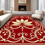 Crimson Cream Ornate Botanical Frame Rug