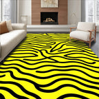 Yellow Black Abstract Curved Lines Rug