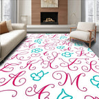 Cursive Alphabet Floral Whimsical Pink Teal Rug