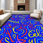 Bright Blue Graffiti Scribble Rug