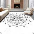 Black White Snowflake Mandala Corner Accents Rug