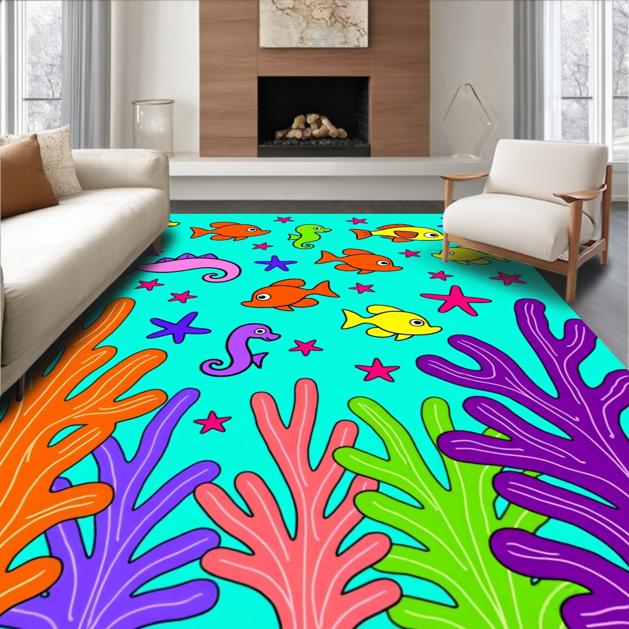 Ocean Coral Fish Seahorse Starfish Rug