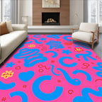 Hot Pink Blue Swirl Heart Flower Rug