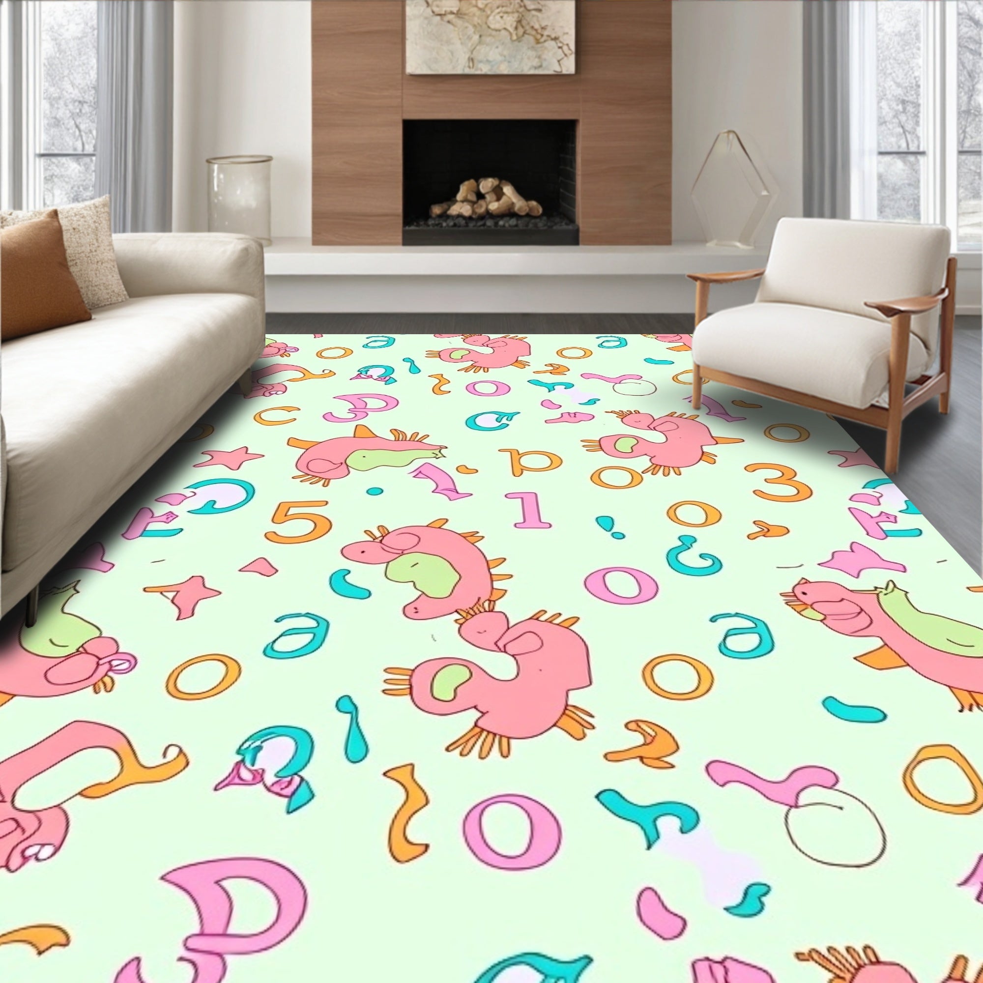 Pink Dino Alphabet And Number Scatter Rug