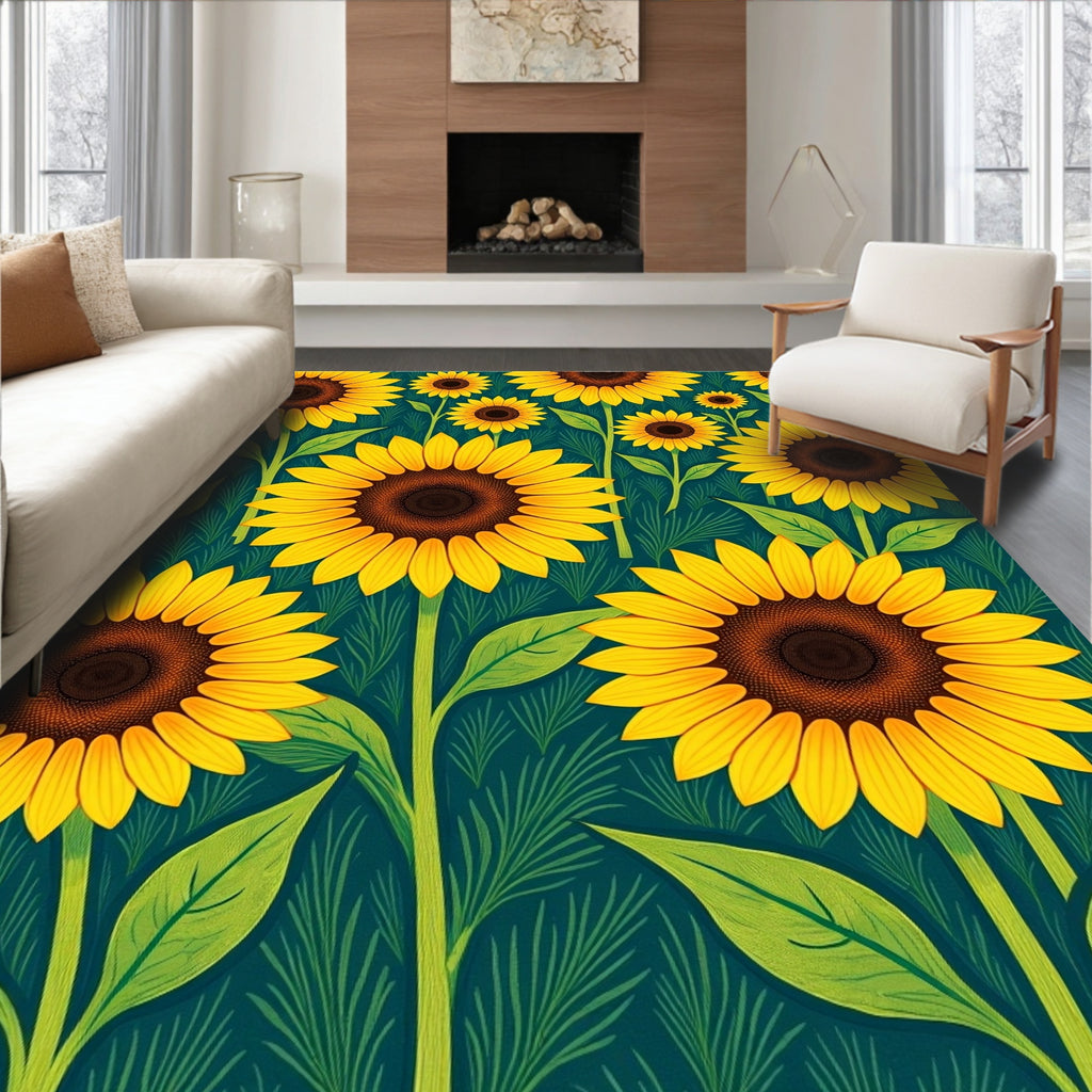 Golden Sunflower Field Garden Rug