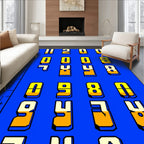 Bold Blue Yellow Geometric Numbers Rug