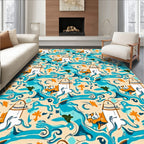 Playful Coastal Surfer Cartoon Scene Rug