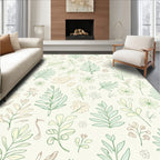 Delicate Green Leafy Botanical Sketch Rug