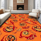 Crimson Orange Abstract Swirl Medallion Rug