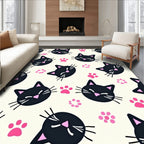 Cute Black Kitties Pink Paw Prints Rug