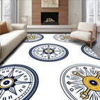 Navy Blue Golden Compass Graphic Rug