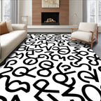 Black White Abstract Typographic Collage Rug