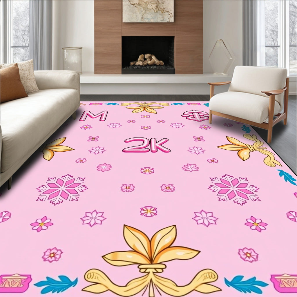 Pink Floral Medallion Corner Accents Rug