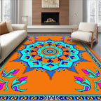 Vibrant Orange Teal Floral Mandala Rug