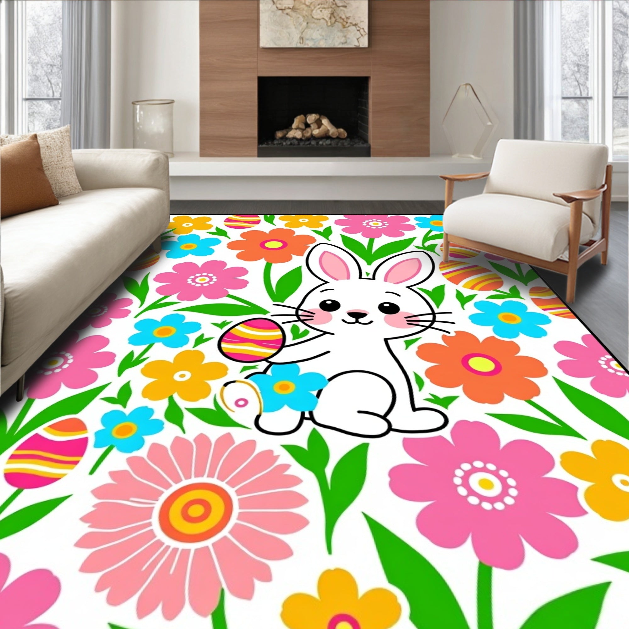 Happy Easter Bunny Floral Egg Rug