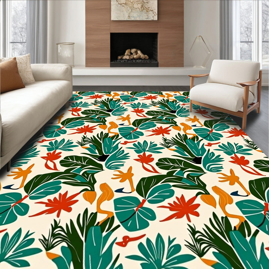 Tropical Leaves And Abstract Shapes Rug