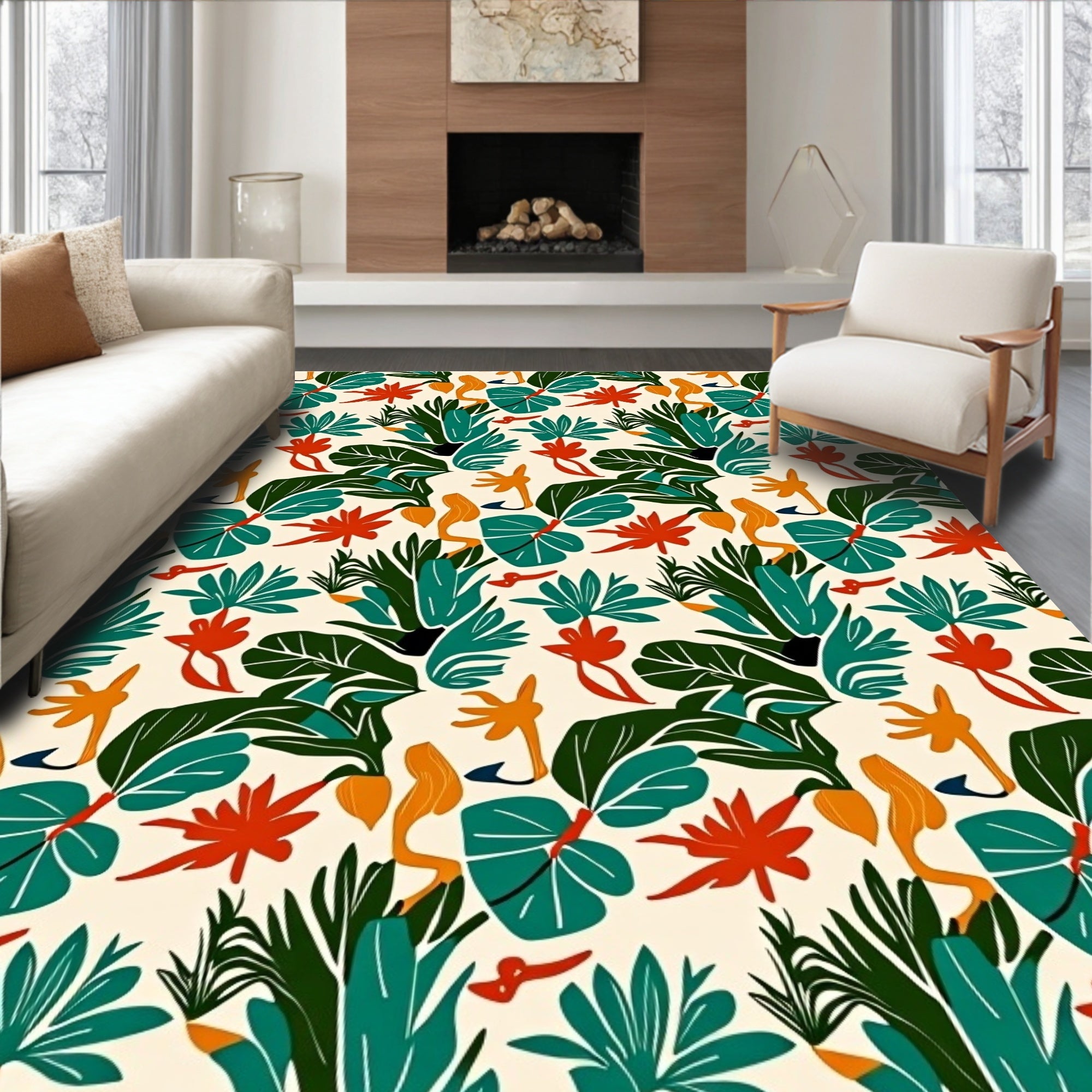 Tropical Leaves And Abstract Shapes Rug