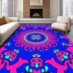Vibrant pink cyan floral medallion Rug