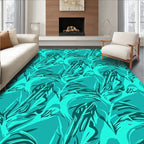 Aqua Abstract Tropical Leaf Rug