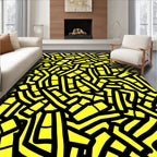 Bright Yellow Black Abstract Labyrinth Rug