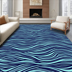 Navy And Aqua Abstract Waves Rug