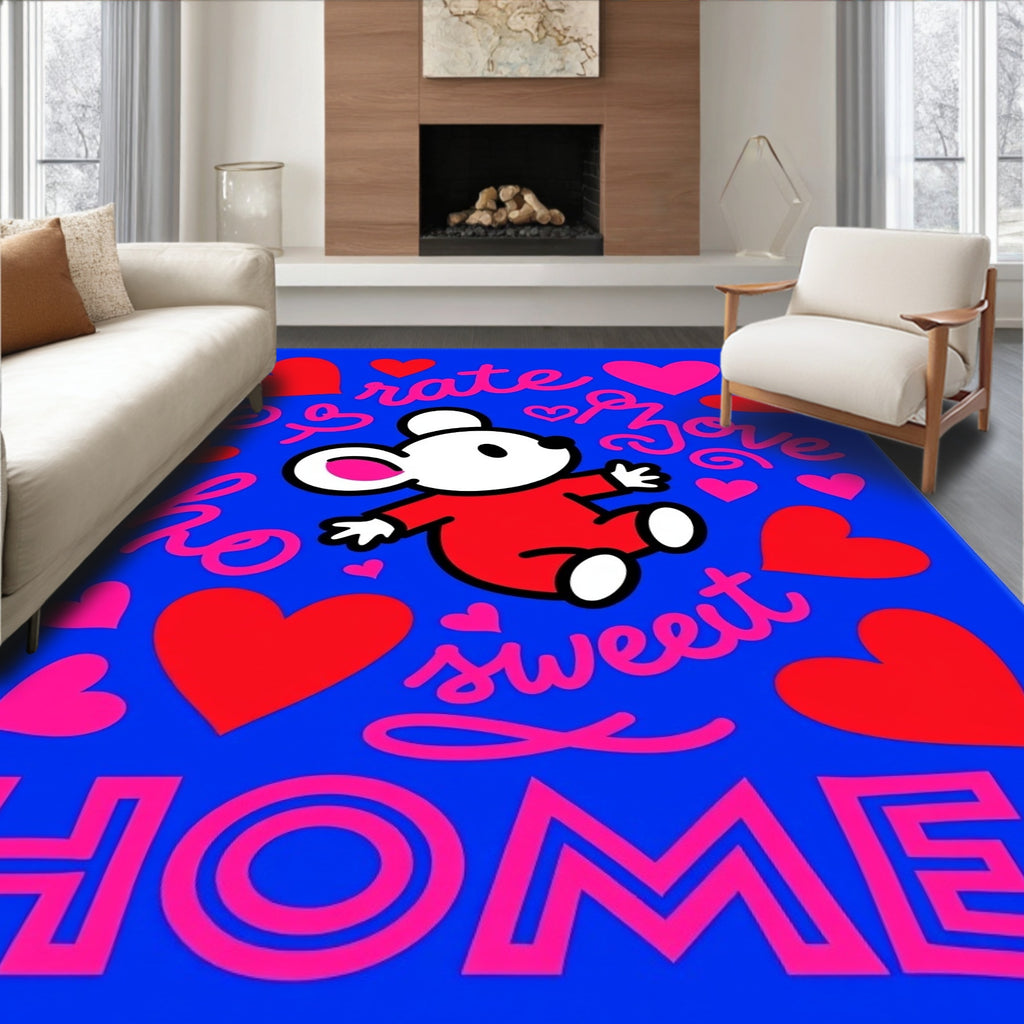 Cute Red Mouse Hearts Sweet Home Narrative Rug