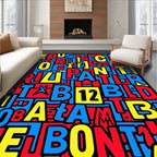 Bold Red Blue Yellow Letter Collage Rug