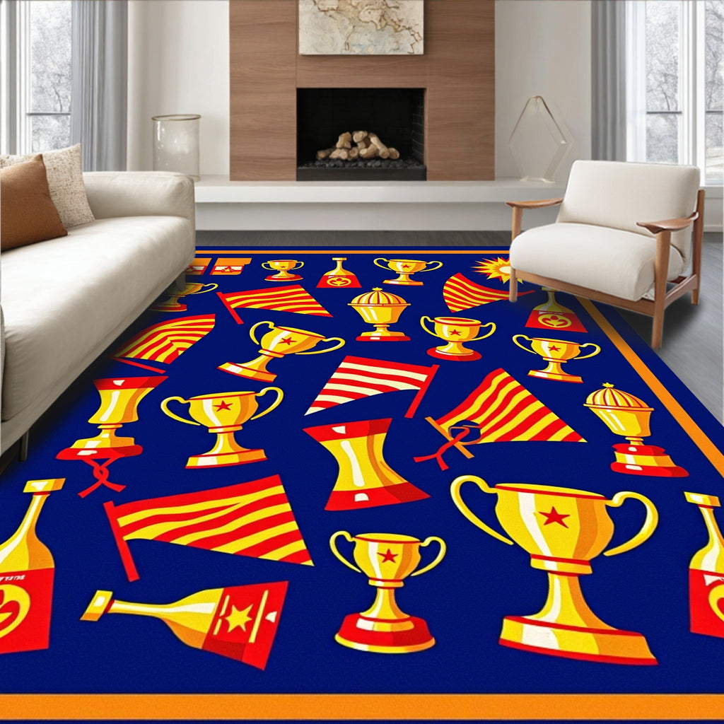 Red Yellow Trophies Flags Explosion Rug