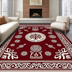 Deep Red Laurel Crest Tree Medallion Rug