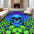 Blue Skull With Neon Coral Garden Rug