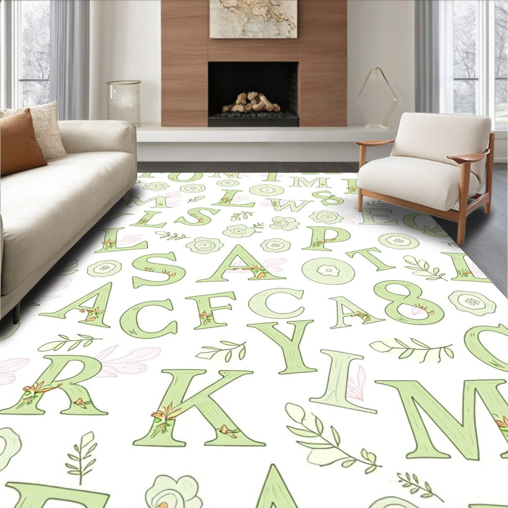 Sage Floral Alphabet Collage Rug