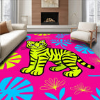 Vibrant Neon Tiger Jungle Foliage Rug