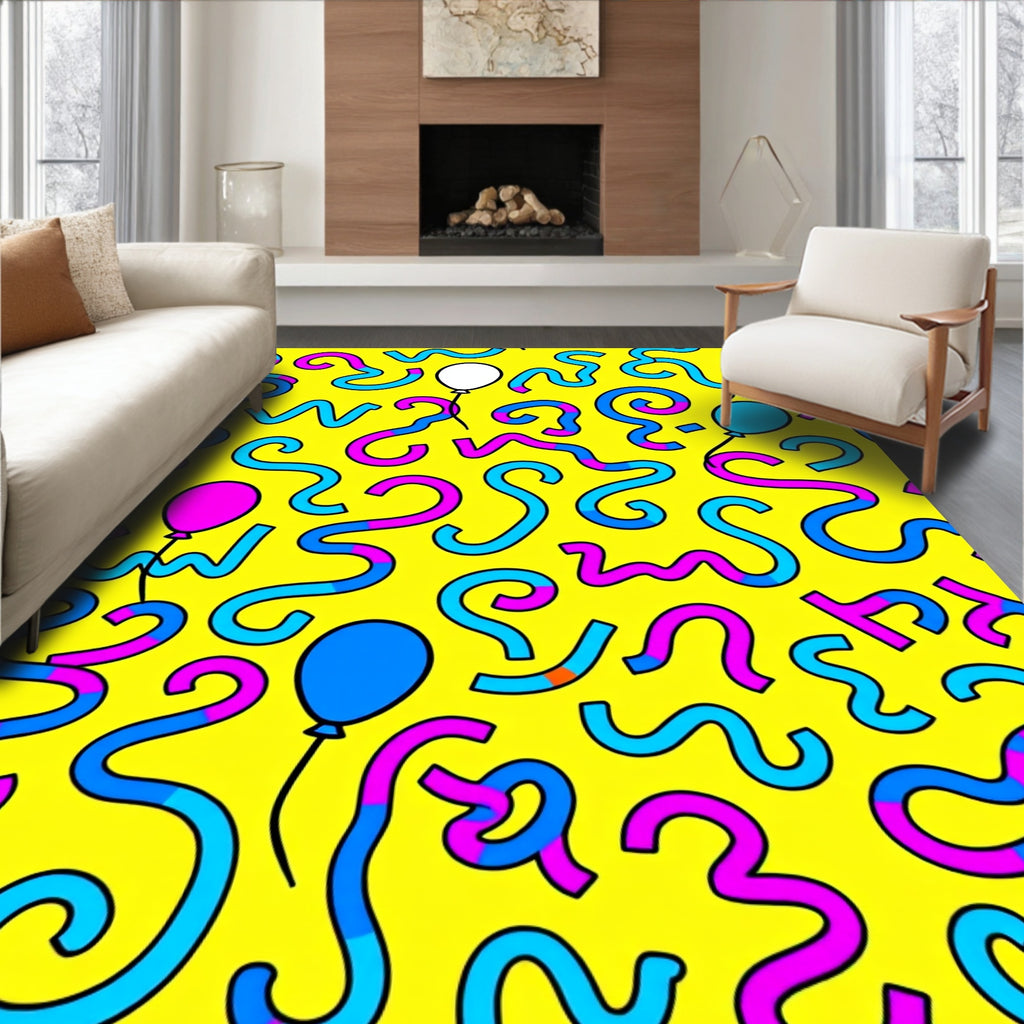 Bright Yellow Party Streamer Balloon Rug
