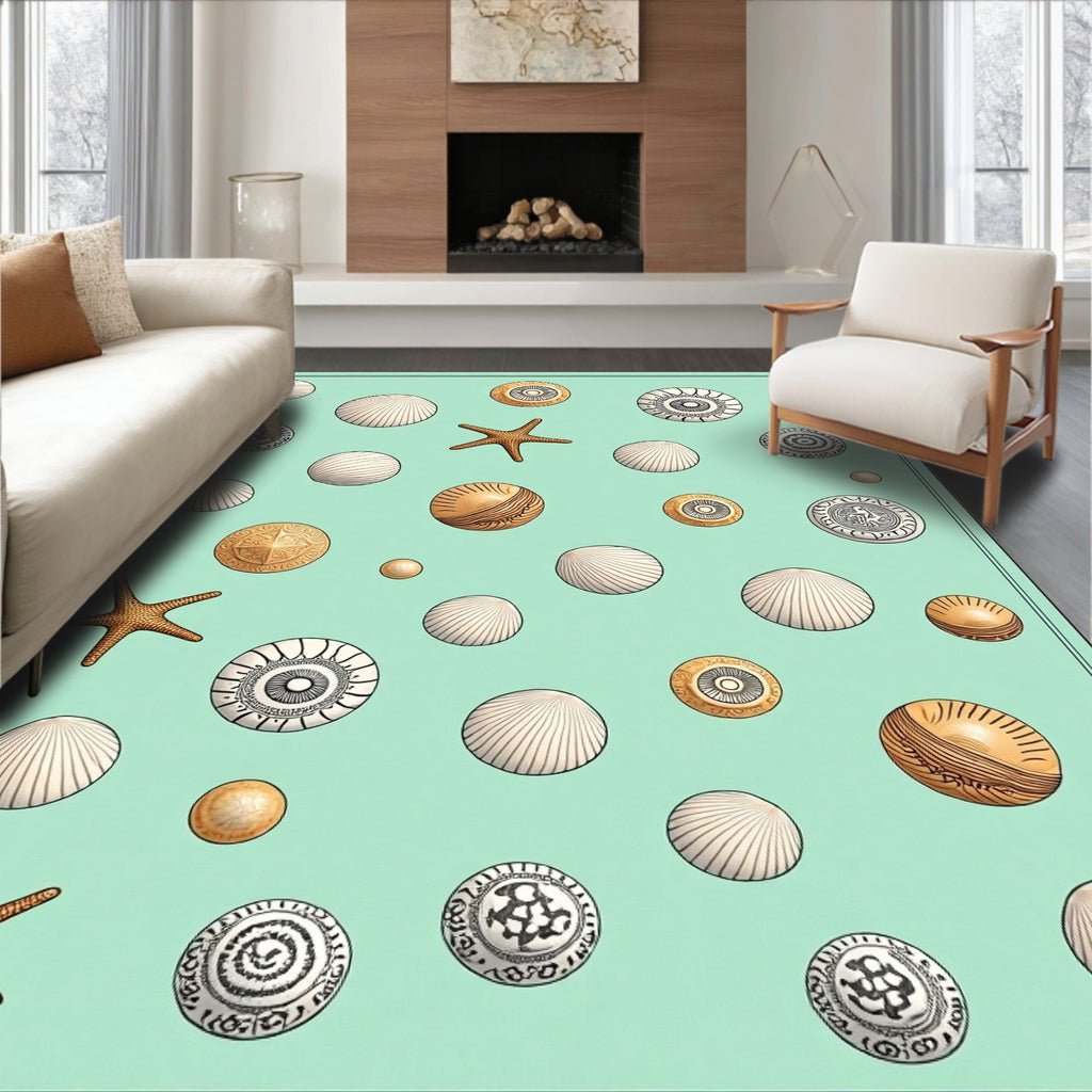 Seaside Treasures Nautilus Shell Starfish Medallion Rug