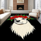 Floral Crowned Fawn Red Holly Wreath Rug