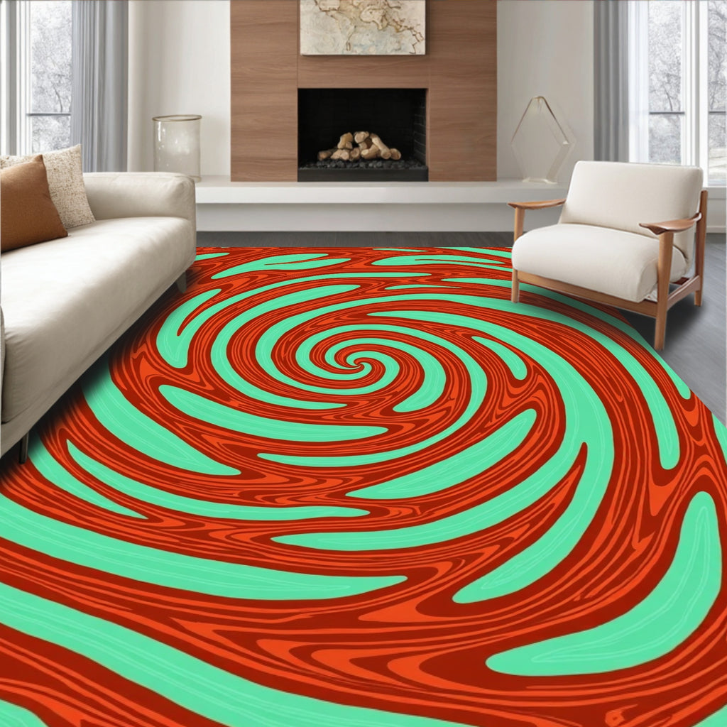 Orange Teal Swirl Vortex Rug
