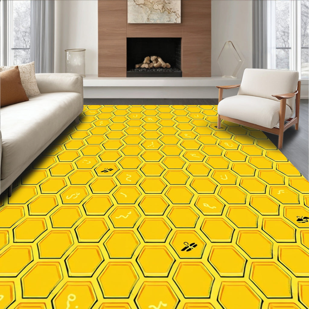 Golden Hexagon Bee Swarm Rug